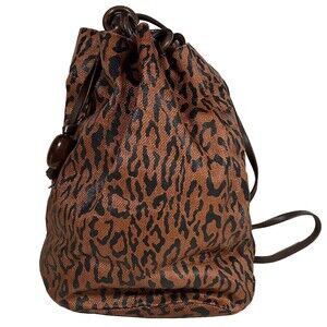 Alfredo Picchi Tote Backpack Shoulder Bag Drawstring Woven Cheetah Copper Black